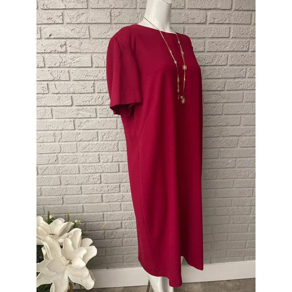 Leslie Fay Women Short Sleeve Red Dress With Asymmetric Trim Jacket 2 Pcs Set Si